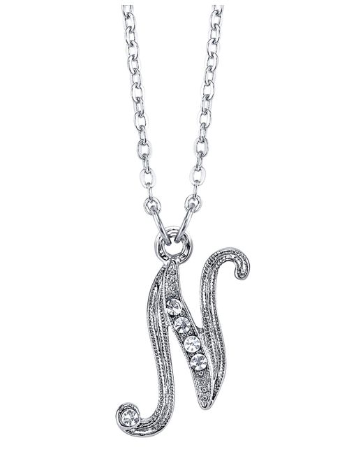 2028 Silver-Tone Crystal Initial Necklace 16 Adjustable N