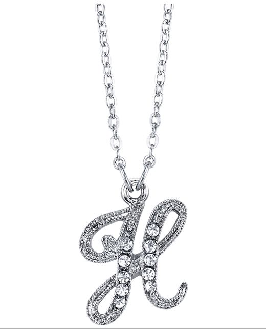 2028 Silver-Tone Crystal Initial Necklace 16 Adjustable H