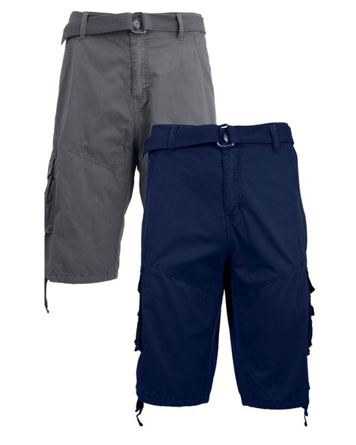Galaxy By Harvic Belted Cargo Shorts with Twill Flat Front Washed Utility Pockets Pack of 2