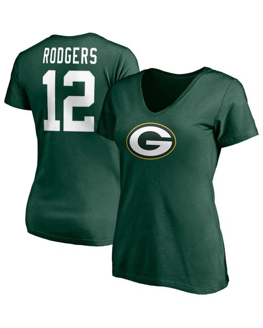 Fanatics Aaron Rodgers Bay Packers Player Icon Name and Number V-Neck T-shirt