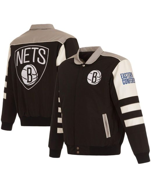 Jh Design Brooklyn Nets Stripe Colorblock Nylon Reversible Full-Snap Jacket