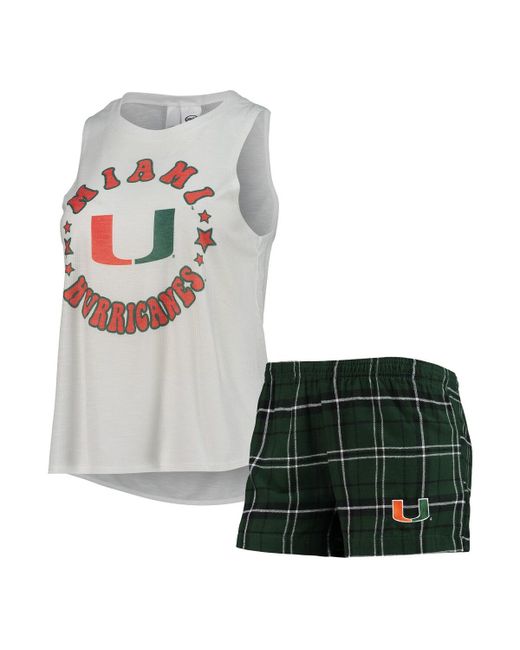 Concepts Sport White Miami Hurricanes Ultimate Flannel Tank Top and Shorts Sleep Set
