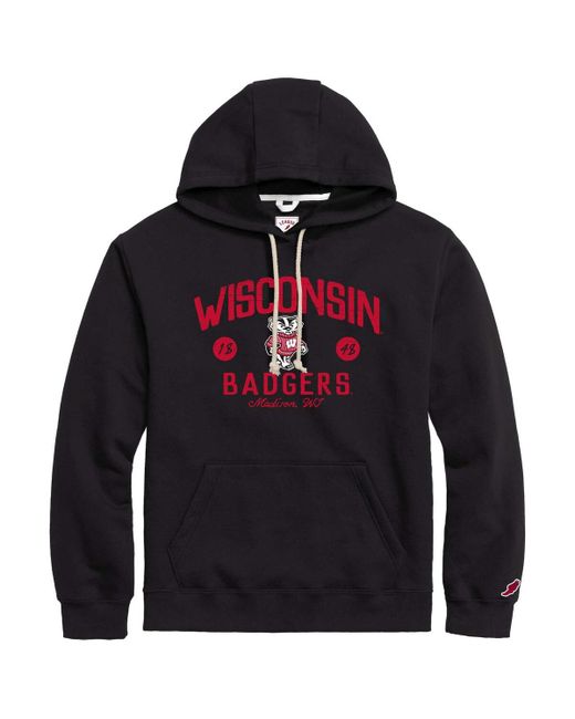 League Collegiate Wear Distressed Wisconsin Badgers Bendy Arch Essential Pullover Hoodie
