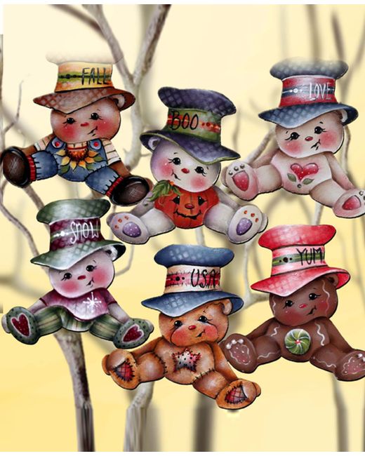 Designocracy Big Hat Brigade Christmas Wooden Clip-On Ornaments Set of 6 J. Mills-Price