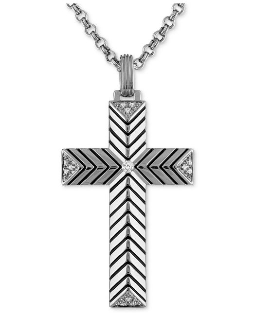 Esquire Men's Jewelry Diamond Textured Cross 22 Pendant Necklace 1/10 ct. t.w. Created for