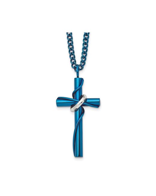 Chisel Ip-plated Cross Moveable Ring Pendant Curb Chain Necklace