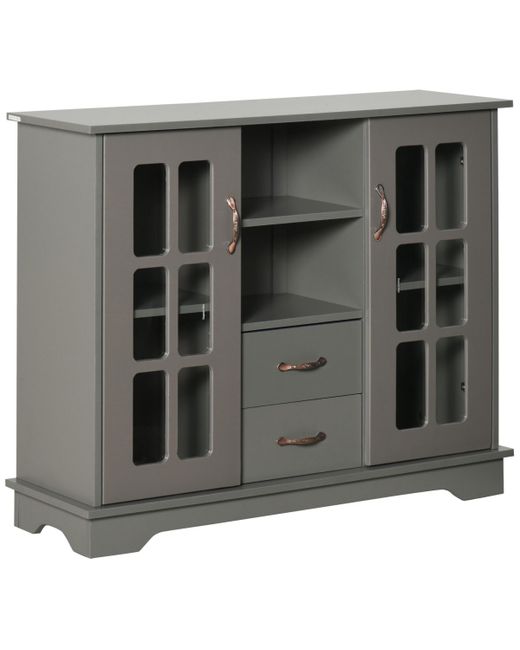 Homcom Sideboard Buffet Cabinet Kitchen Coffee Bar with 2 Framed Glass Doors Drawers and Open Shelves for Living Room G