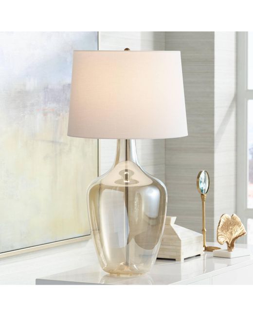 Possini Euro Design Ania 31 Tall Jar Large Modern Coastal Country Cottage End Table Lamp Clear Champagne Glass Single Off Shade Living Room Bedroom Bedside Nightst