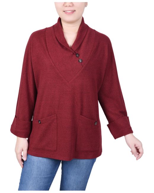 Ny Collection Long Sleeve Shawl Collar Top with Pockets