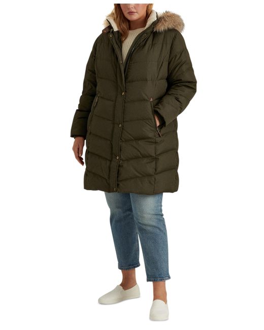 Lauren Ralph Lauren Plus Faux-Fur-Trim Hooded Puffer Coat
