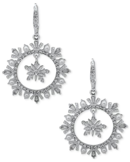 AK Anne Klein Tone Imitation Pearl Snowflake Orbital Drop Earrings