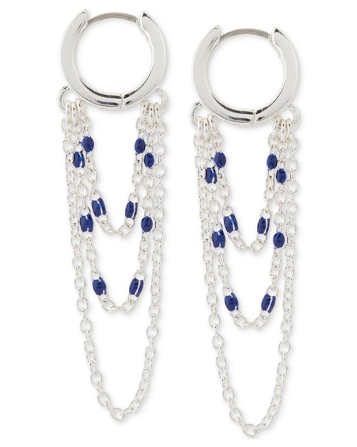 Lucky Brand Tone Blue Beaded Chain Hoop Earrings