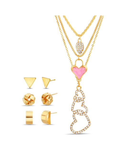 Kensie Tone Heart Necklace and Earrings Set