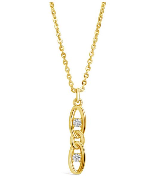 Sterling Forever Cubic Zirconia Studded Figaro Link Pendant Necklace