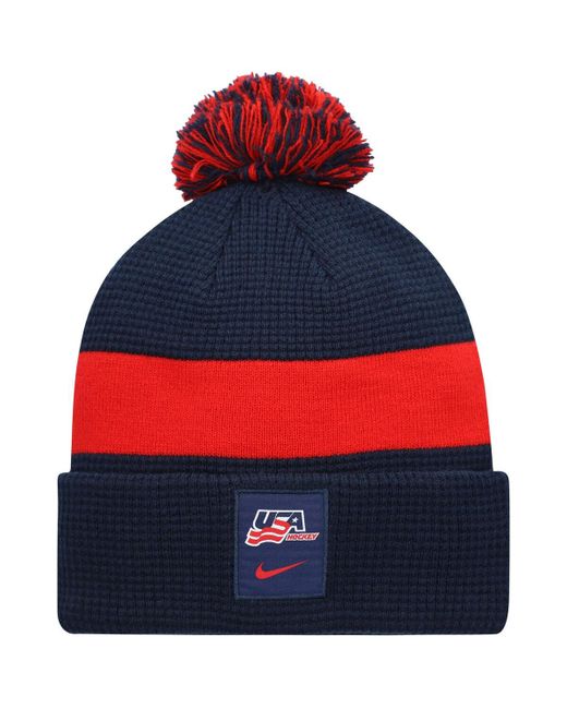 Nike Usa Hockey Sideline Cuffed Knit Hat with Pom
