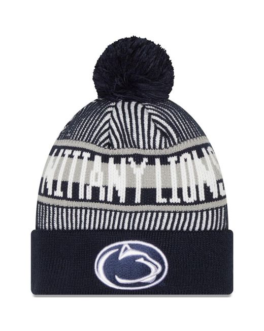 New Era Penn State Nittany Lions Logo Striped Cuff Knit Hat with Pom