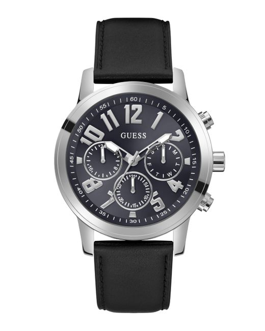 Guess Analog Black Genuine Leather Watch 44mm