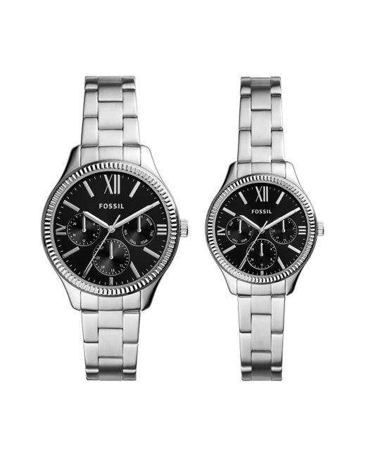Fossil His and Her Multifunction Stainless Steel Watch Set 42mm 36mm