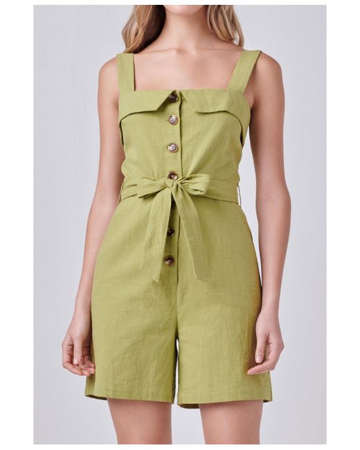 English Factory Linen Romper with Self Tie and Buttons