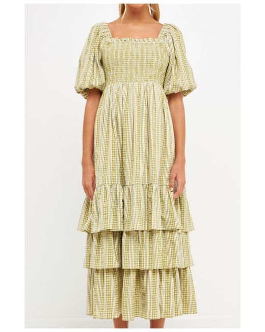 English Factory Gingham Striped Multi Tiered Maxi