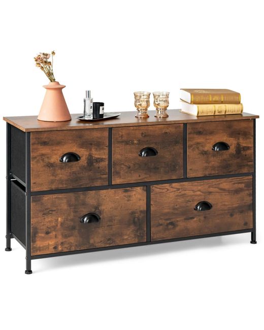 Sugift Dresser Organizer with 5 Drawers and Wooden Top-Rustic