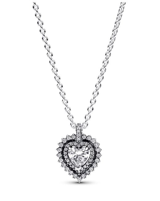 Pandora Sterling with Clear Cubic Zirconia Heart Collier Necklace
