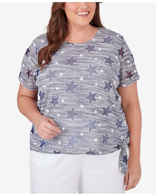 Alfred Dunner Plus All American Lined Space Dye Stars Tee with Side Tie