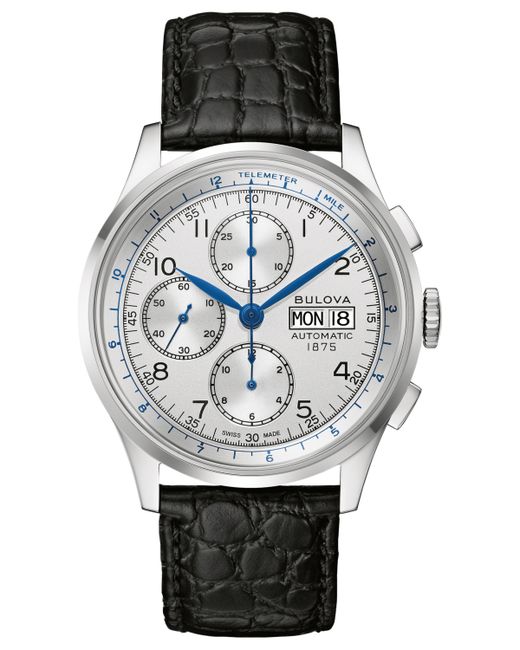 Bulova Swiss Automatic Chronograph Joseph Black Leather Strap Watch 42mm