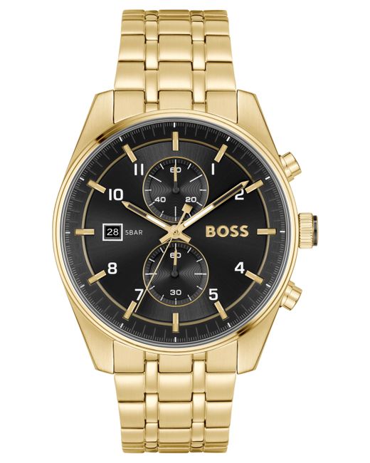 Boss Skytraveller Quartz Fashion Chrono Ionic Plated Thin Gold-Tone Steel Watch 44mm