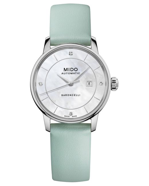 Mido Swiss Automatic Baroncelli Diamond Accent Interchangeable Leather Strap Watch 30mm Gift Set