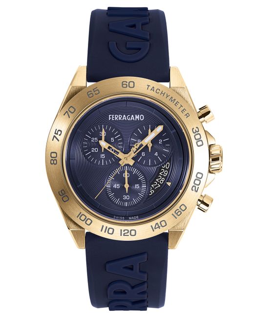 Ferragamo Salvatore Swiss Chronograph Urban Blue Silicone Strap Watch 43mm