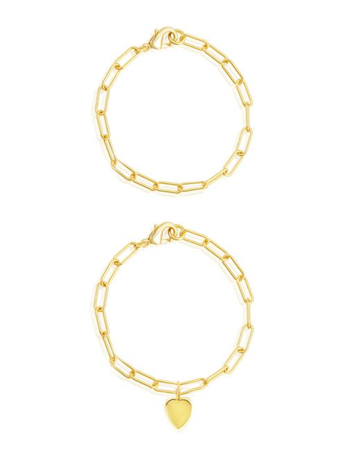 Adornia Heart Paper Clip Chain Bracelet Set