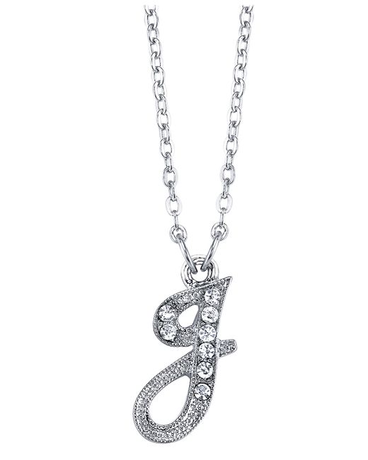 2028 Silver-Tone Crystal Initial Necklace 16 Adjustable J