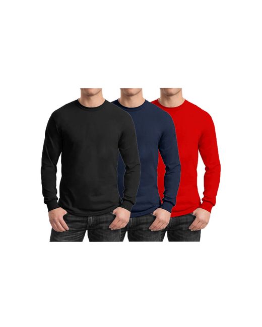Galaxy By Harvic 3-Pack Egyptian Cotton-Blend Long Sleeve Crew Neck Tee Navy/Red