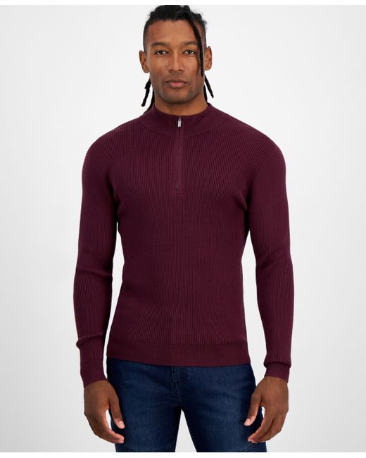 I.N.C. International Concepts Regular-Fit Ribbed-Knit 1/4-Zip Mock Neck Sweater Created for