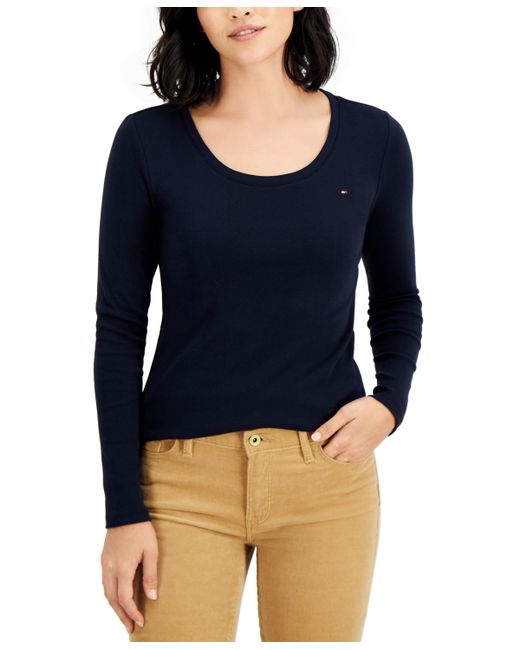 Tommy Hilfiger Solid Scoop-Neck Long-Sleeve Top