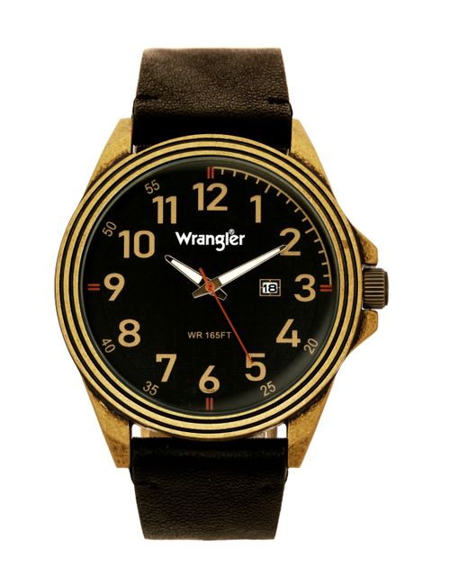 Wrangler Watch 48MM Antique Brass Case Black Dial with Bronze Arabic Numerals Strap Analog Red Second Hand Date Function Bro