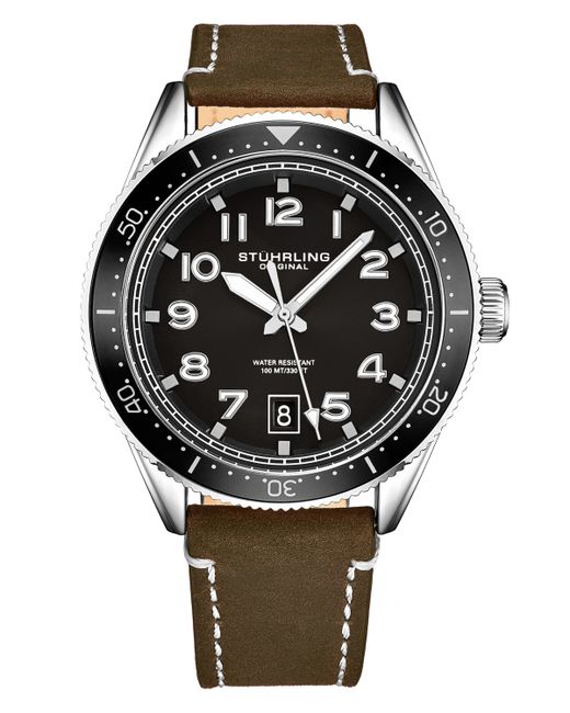 Stuhrling Brown Genuine Leather Strap with White Contrast Stitching Watch 42mm