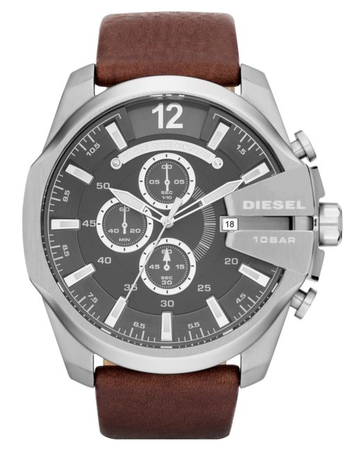 Diesel Chronograph Mega Chief Leather Strap Watch 51mm