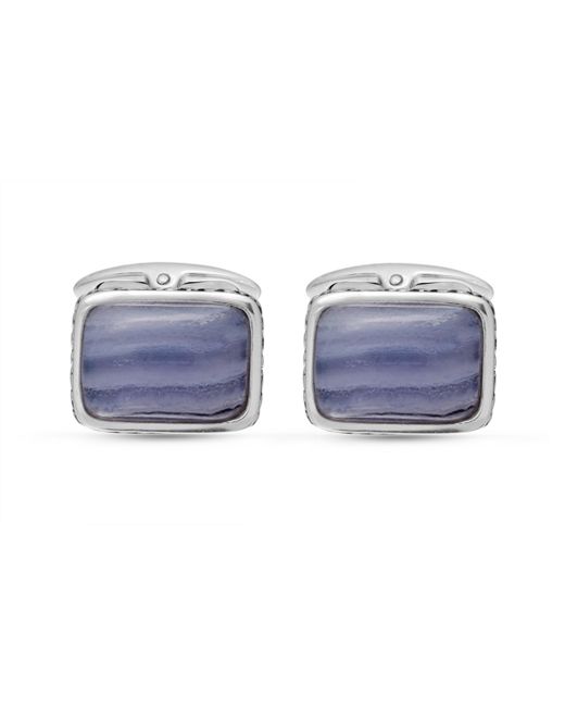 LuvMyJewelry Blue Lace Agate Gemstone Sterling Silver Black Rhodium Plated Cufflinks