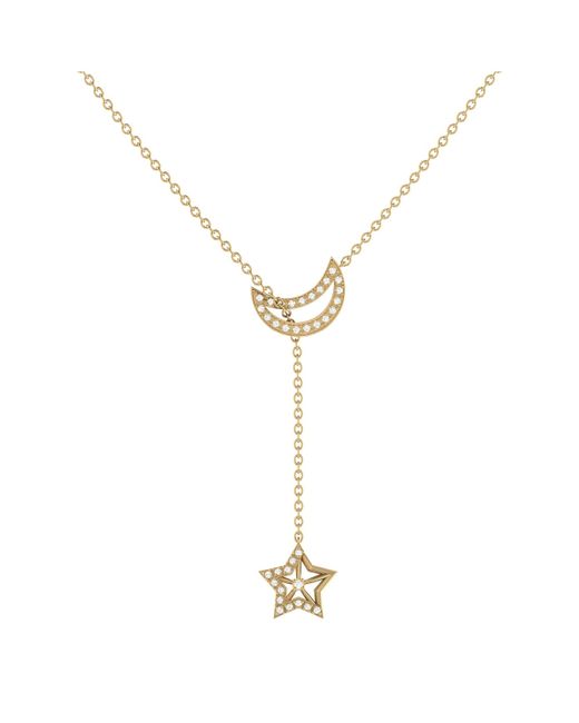 LuvMyJewelry Shooting Star Moon Crescent Design Sterling Silver Diamond Necklace
