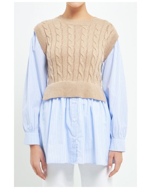 English Factory Cable Knit Long Striped Sweater Shirt