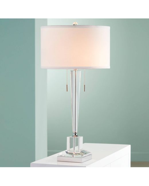 Vienna Full Spectrum Renee Modern Art Deco Table Lamp 30 1/2 Tall Clear Crystal Glass Tapered Column Drum Shade for Bedroom Living Room House Bedside Nightstand Hom