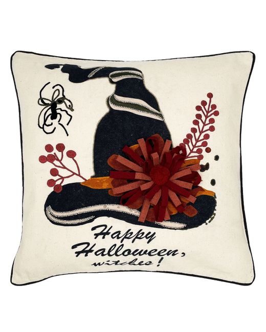 Mod Lifestyles Halloween Witch Hat Printed and Embroidered Pillow 18 Square
