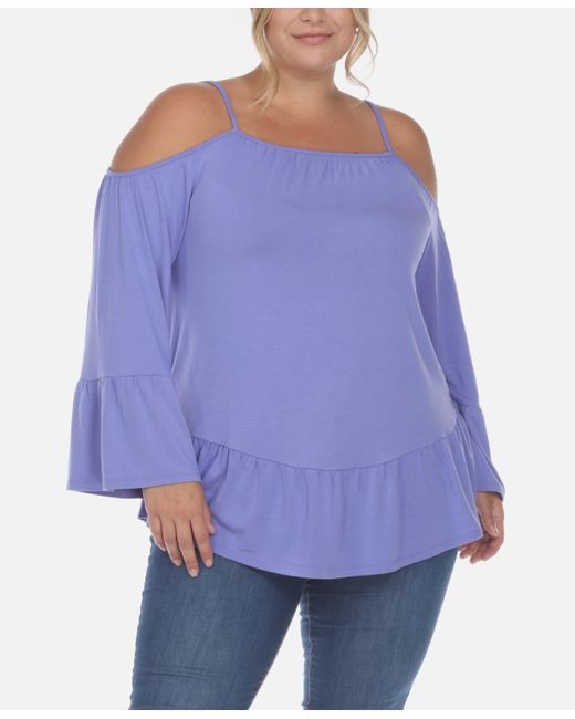 White Mark Plus Cold Shoulder Ruffle Sleeve Top