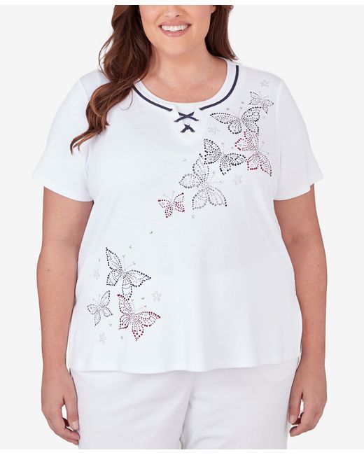 Alfred Dunner Plus All American Butterfly Heat Seat Short Sleeve Top