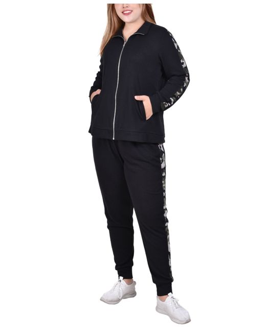 Ny Collection Plus Long Sleeve Zip Front Jogger 2 Piece Set