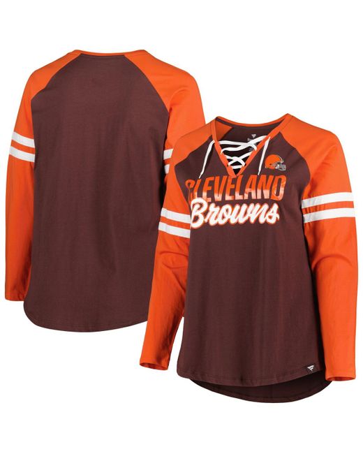 Fanatics Orange Cleveland Browns Plus True to Form Lace-Up V-Neck Raglan Long Sleeve T-shirt