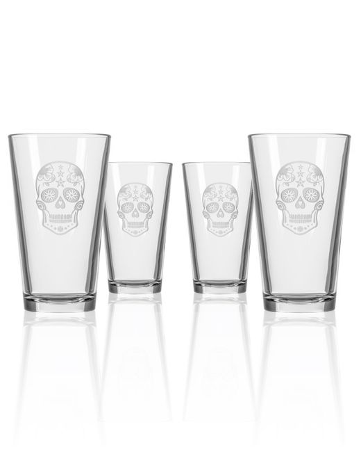 Rolf Glass Sugar Skull Pint 16Oz Set Of 4 Glasses