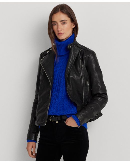 Lauren Ralph Lauren Tumbled Leather Moto Jacket